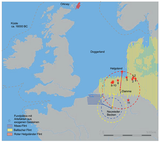 Stephan_Veil_Grafik_Kontaktradien_gleichalter_Fundstellen_des_roten_Helgoländer_Flints_In_Damme_10_Ein_Klingenkern_aus_rotem_Helgoländer_Flint_In_Die_Kunde_65_Jg.2014_Seite_12_Abb.10_Landesmuseum_Hannover_2017_CC_BY-NC-SA_4.0